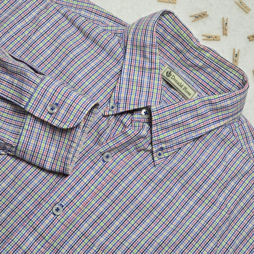 Donald Ross Men's Long Sleeve‎ Shirt L Multicolor Check 100% Cotton Classic Fit